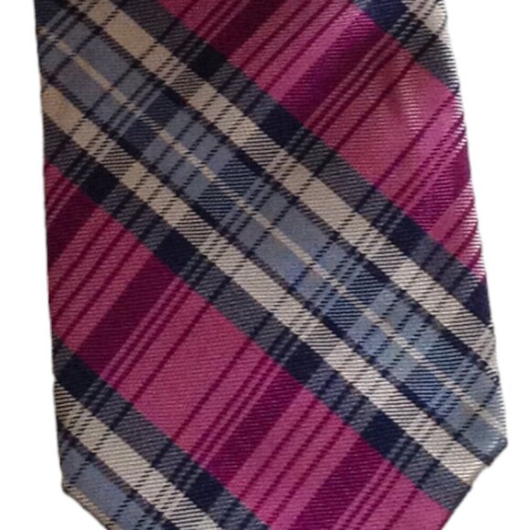 Tommy Hilfiger Necktie Pink Blue  Plaid Silk Tie Men's Accessories - Picture 2 of 5